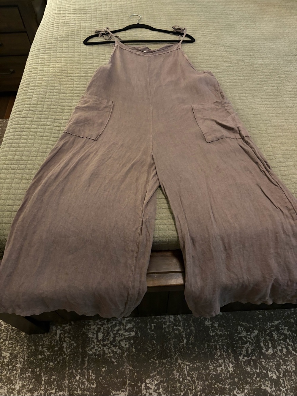 Light Mauve Wide-Leg Linen Jumpsuit with Tie Straps